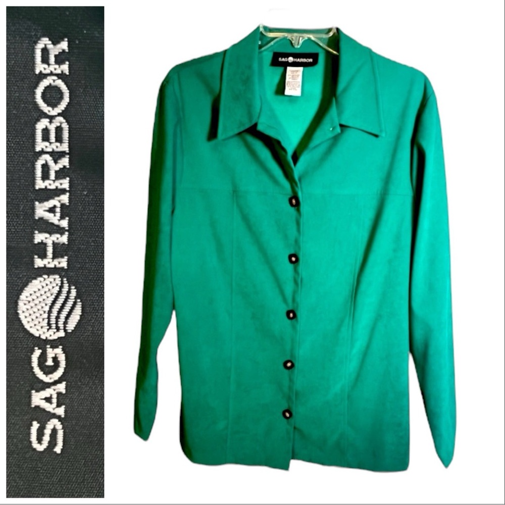 SAG HARBOR Vintage Faux Suede Green Button-Up Shirt SZ 14